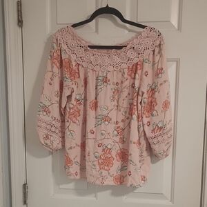 Cato Floral Blouse with Lace Trim